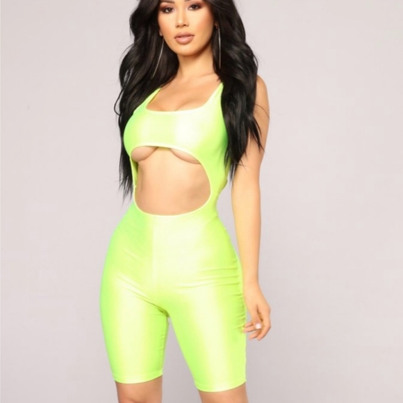 Fashion nova neon yellow tight romper